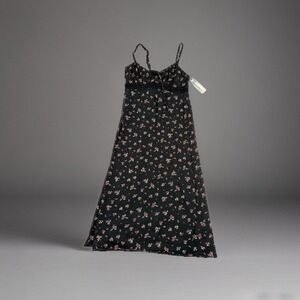 No Boundaries Dress Size M Black w Pink Red Flowers High Waist Sleeveless New